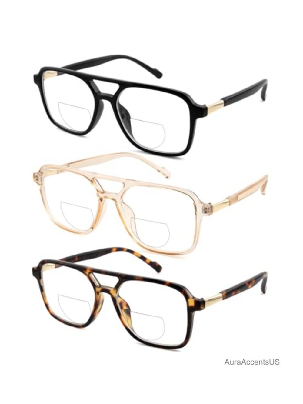 Retro Aviator Bifocal Reading Glasses Rectangle Full Rim Readers